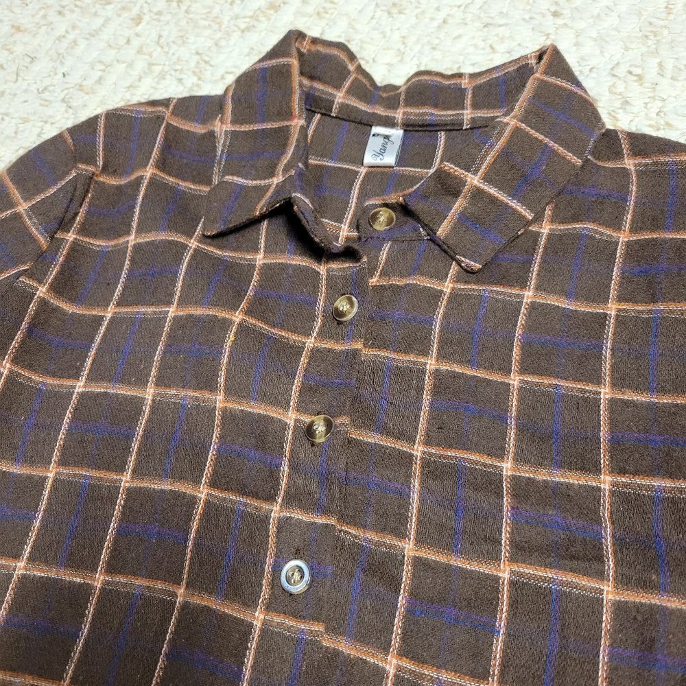 YESSTYLE Women's brown long-sleeved collared plaid cottagecore dress - Picture 4 of 4